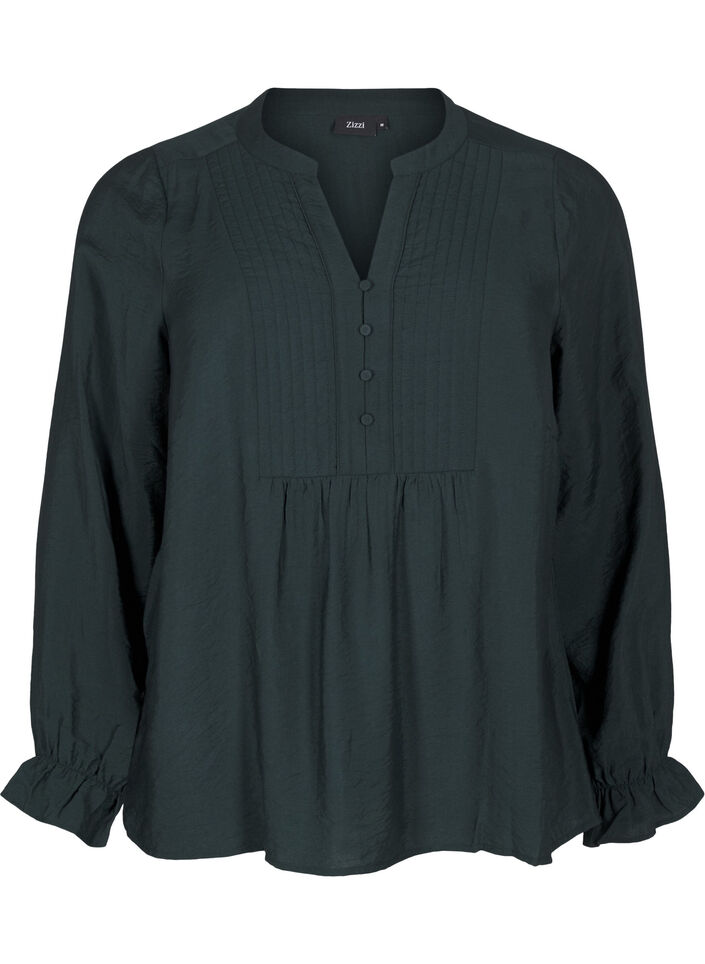 Long-sleeved blouse with a V-neck, Scarab, Packshot image number 0