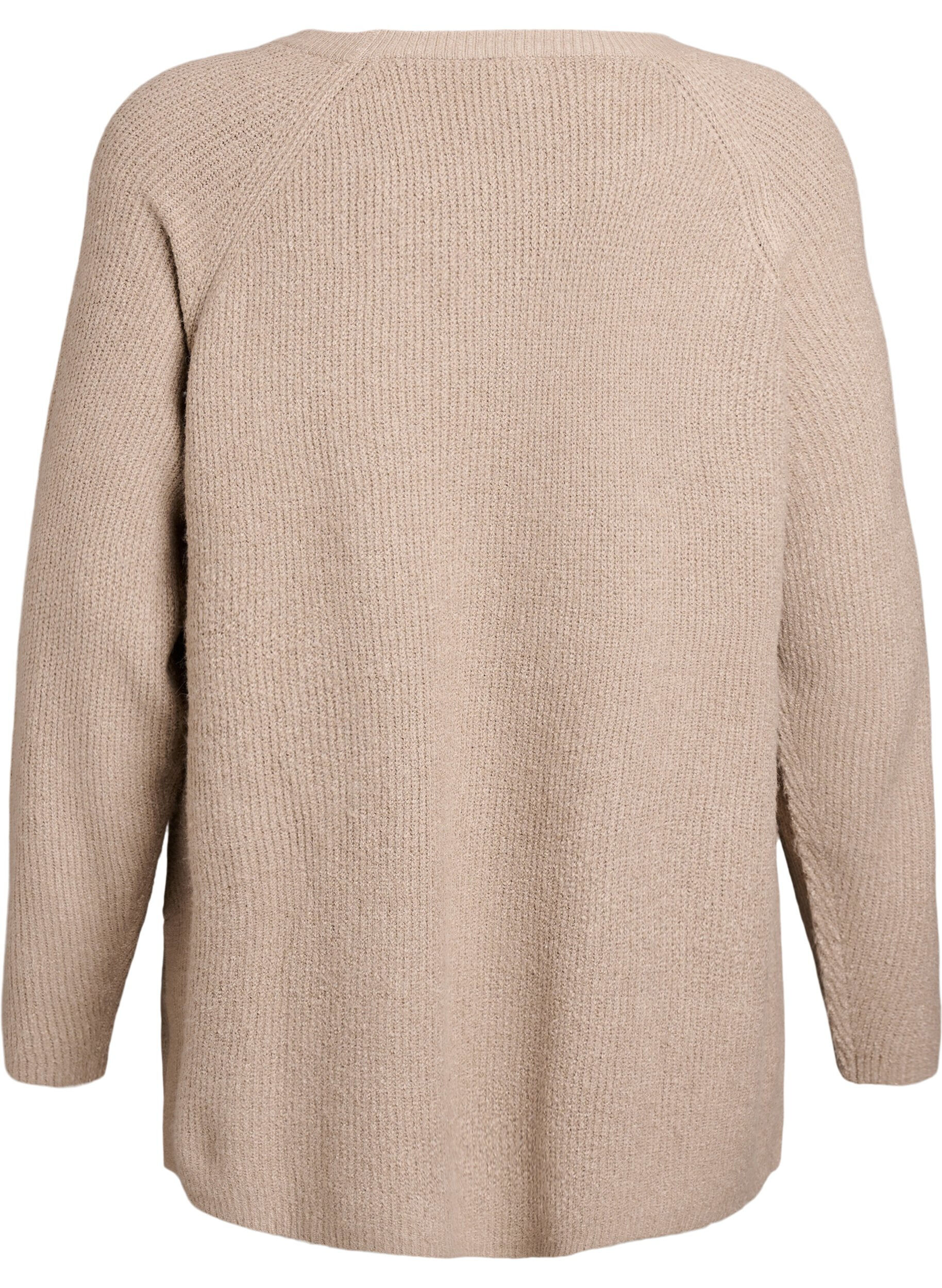 Zizzifashion Knitted jumper with a diagonal pattern and raglan sleeves, Beige, Packshot image number 1