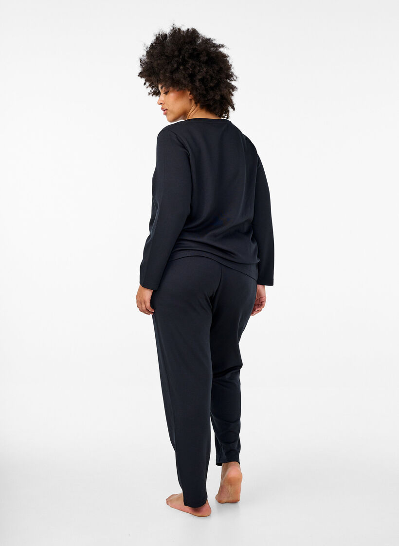 Modal-blend trousers with elasticated waistband, Black, Model image number 1
