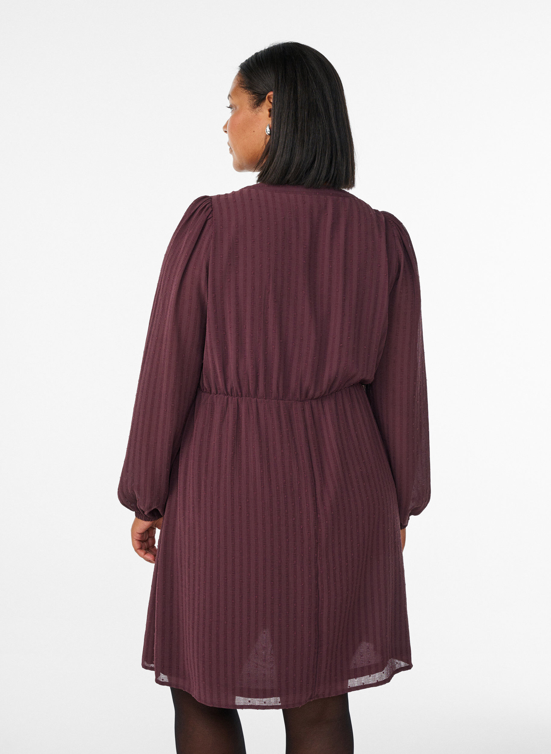 Zizzifashion Short dress with tonal stripes and textured spots, Dark Bordeaux, Model image number 2