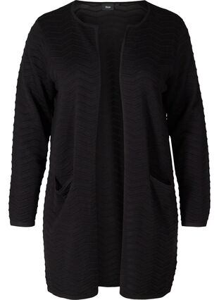 Long knit cardigan with a pattern, Black, Packshot image number 0