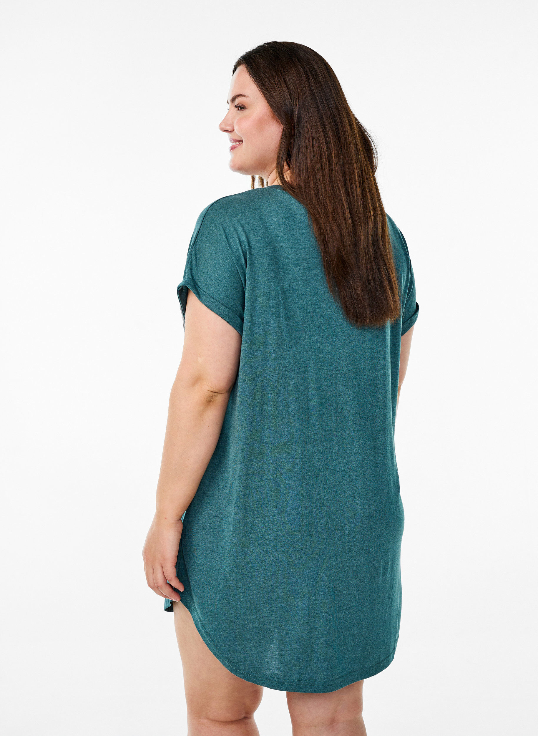 Zizzifashion Short sleeve nightgown with text print, Green, Model image number 2