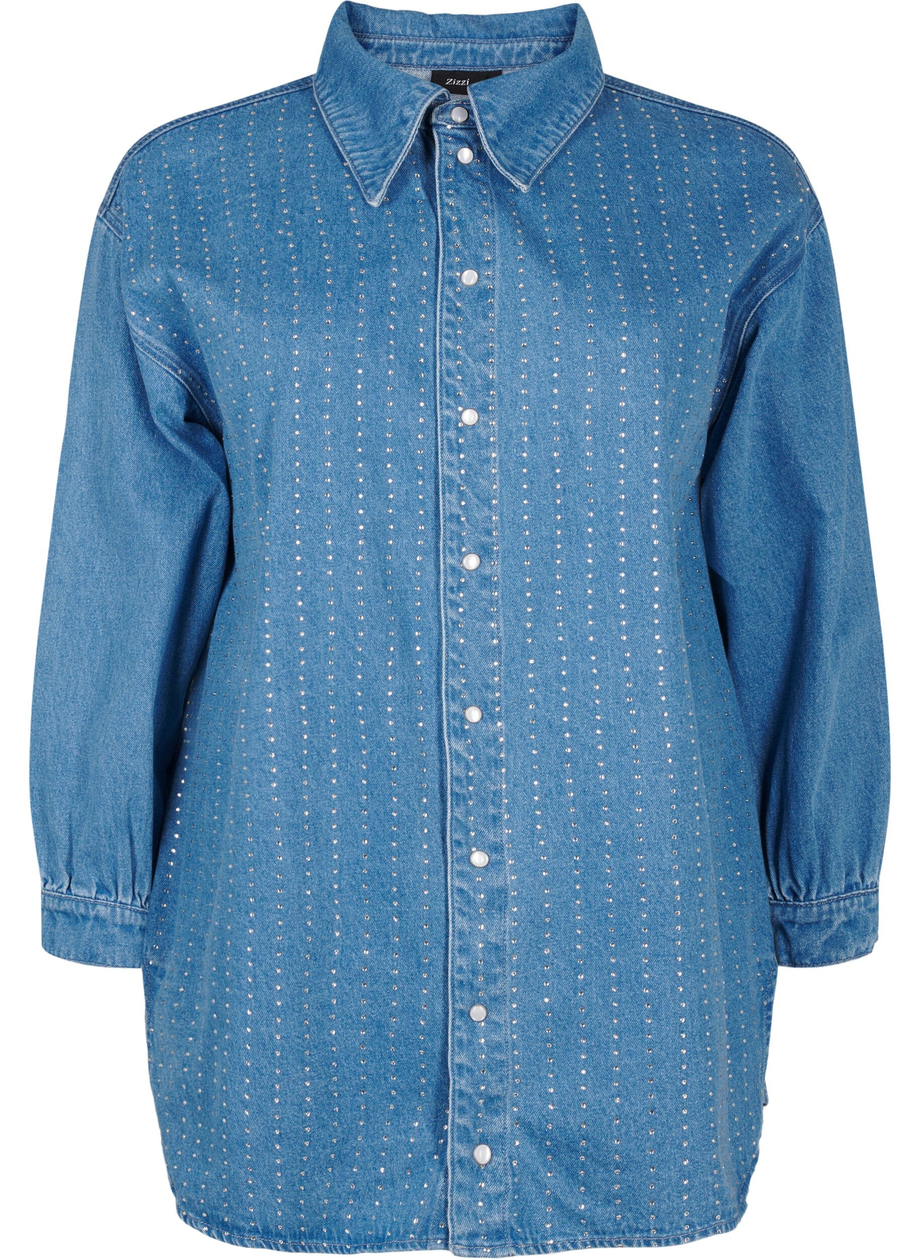 Zizzifashion Denim shirt with rhinestones, Light Blue Denim, Packshot image number 0
