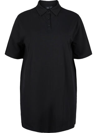Cotton tunic with collar and short sleeves, Black, Packshot image number 0