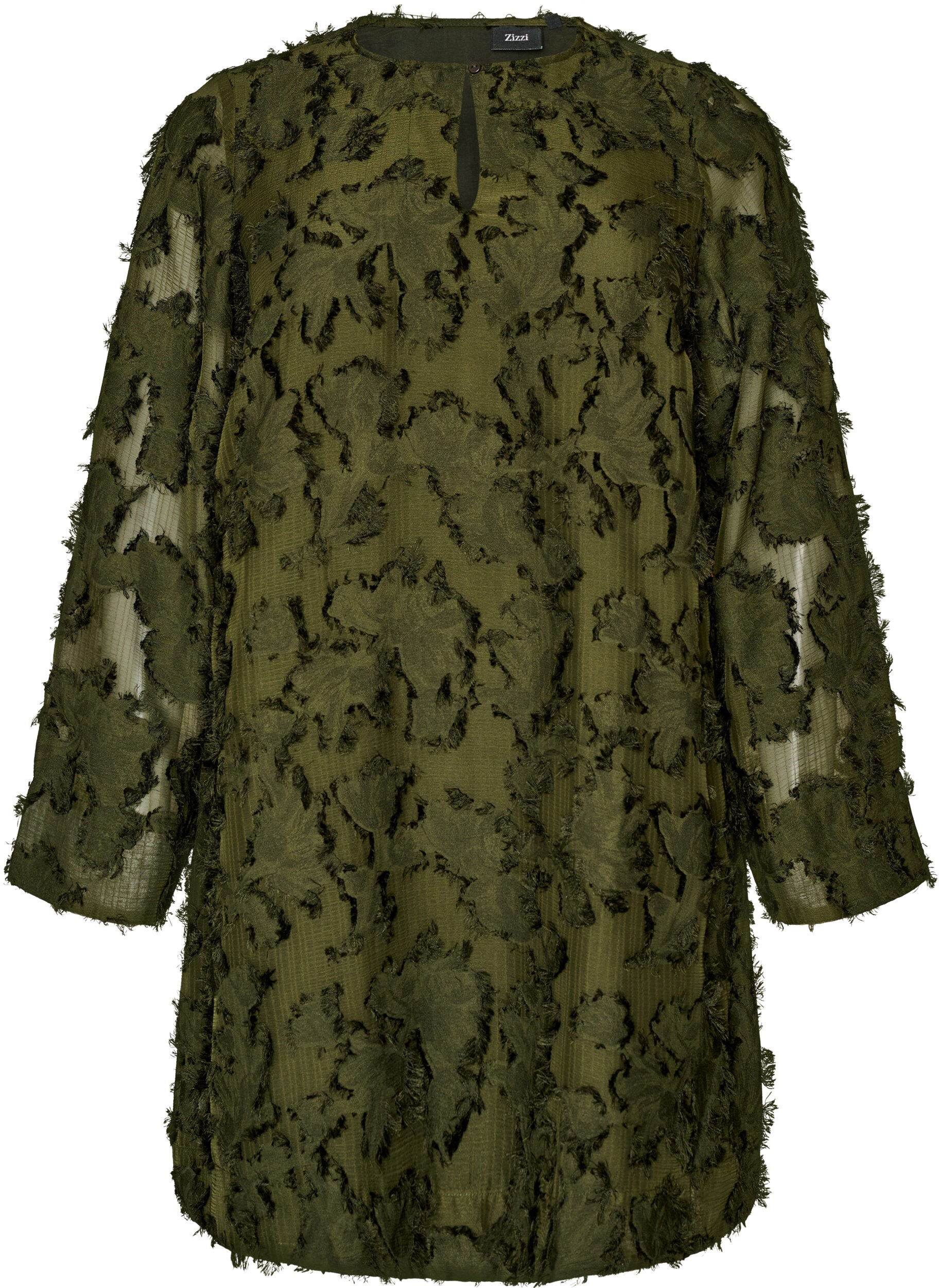 ZizzifashionDress with fringed threads and texture, Green, Packshot image number 0