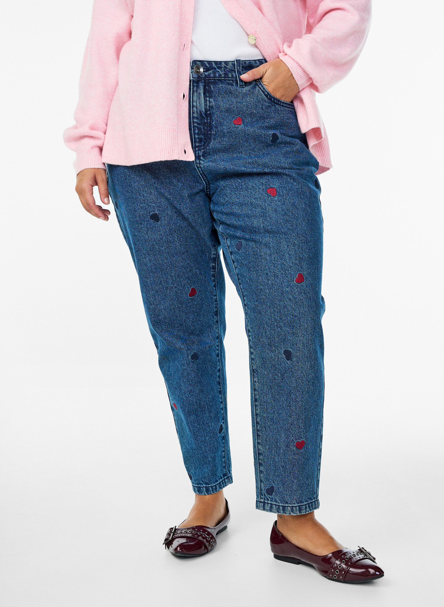 Zizzifashion Mille mom fit jeans with embroidery, Blue, Model image number 2