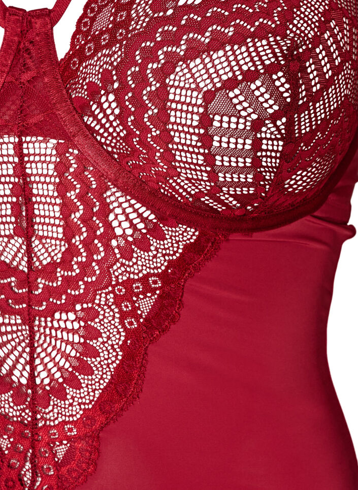 Underwired lace body with strap detail, Red, Packshot image number 2