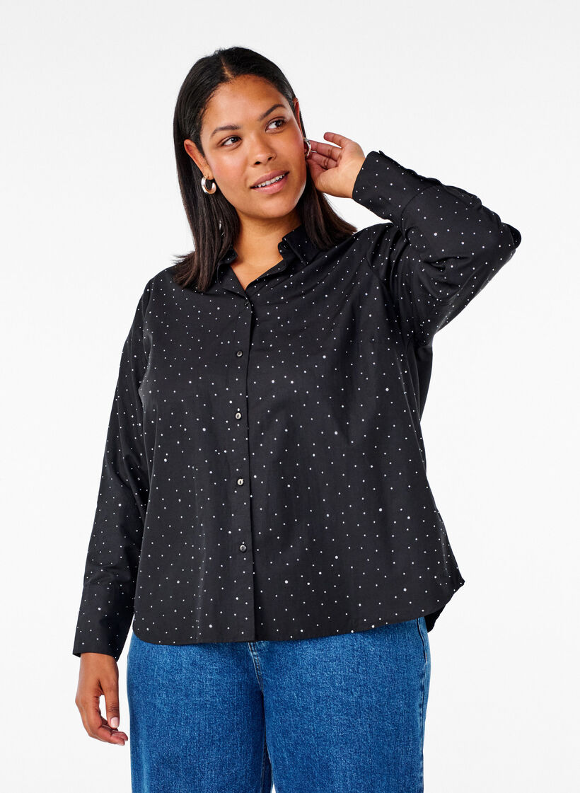 Shirt with rhinestones, Black, Model image number 0