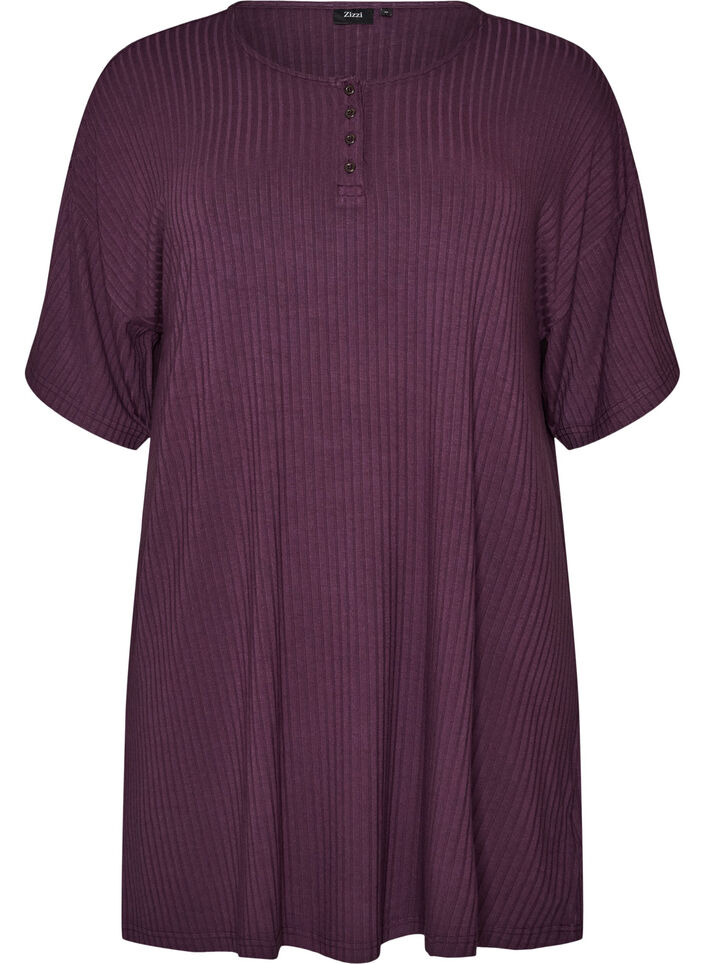 Nightgown in viscose jersey with a ribbed texture, Purple, Packshot image number 0