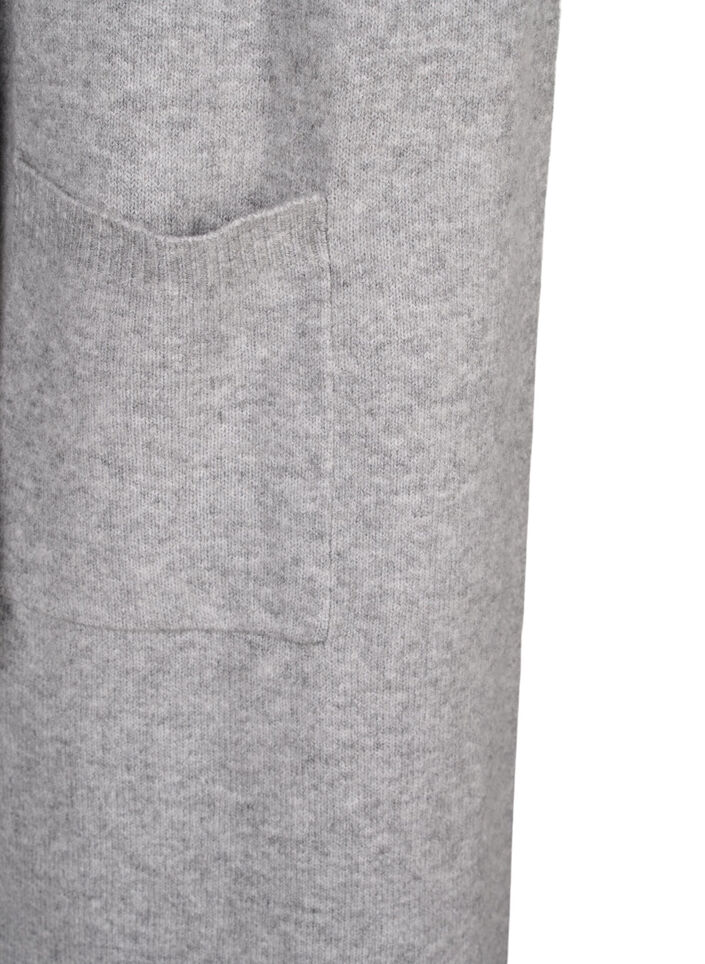 Long knitted cardigan with pockets, Light Grey Melange, Packshot image number 3