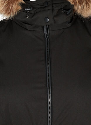 Short winter coat with a hood and faux fur trim, Black, Packshot image number 2