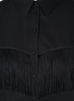 Plain, fringe trim shirt, Black, Packshot image number 2