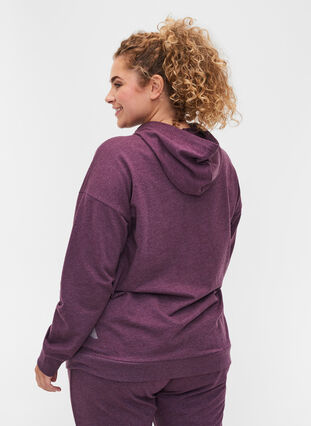 Sweater cardigan with a zip and hood, Blackberry Wine, Model image number 1