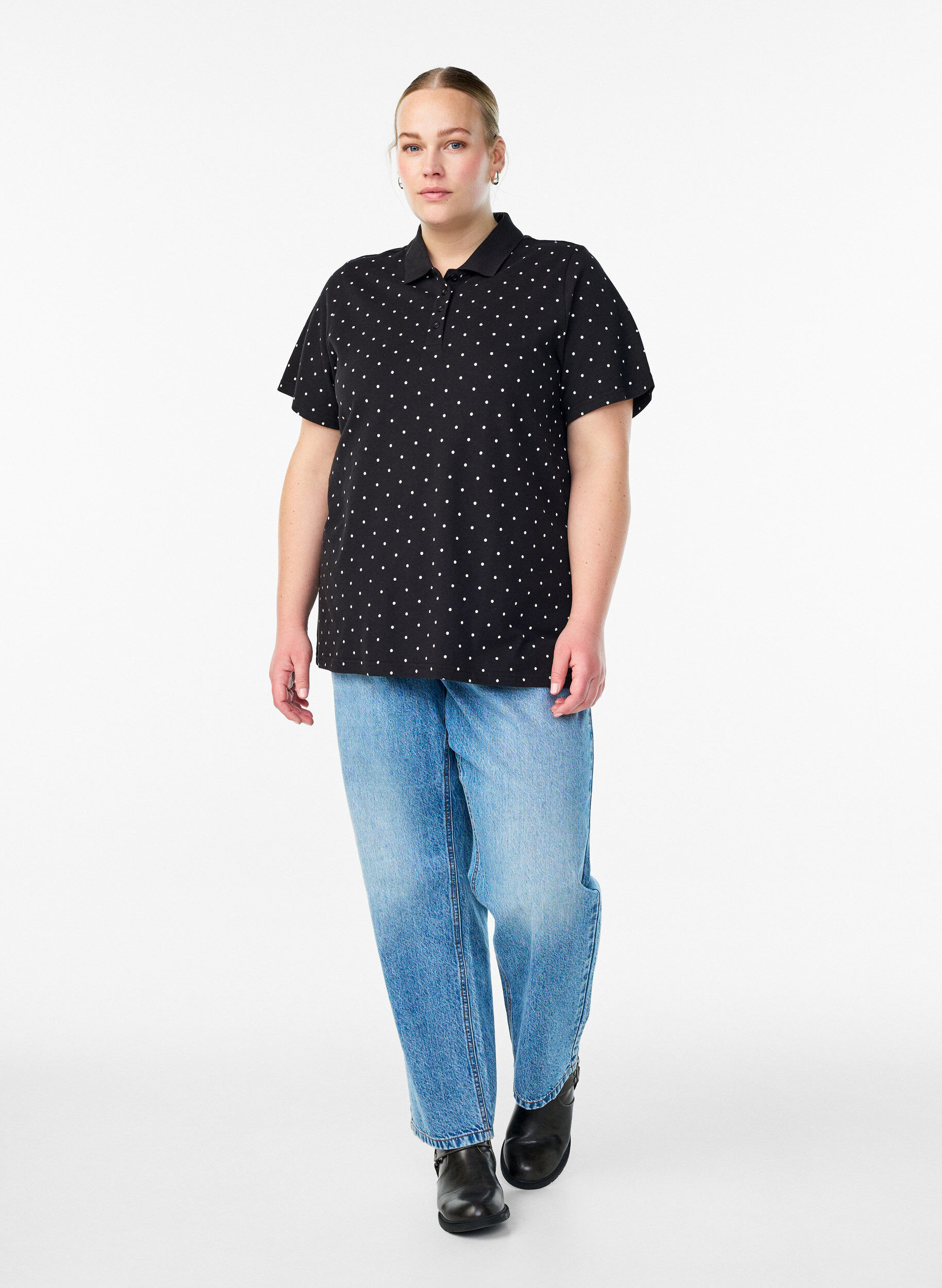 Zizzifashion Dotted polo shirt with short sleeves, Black, Model image number 1