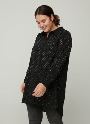 Long shirt with studs, Black, Model image number 0