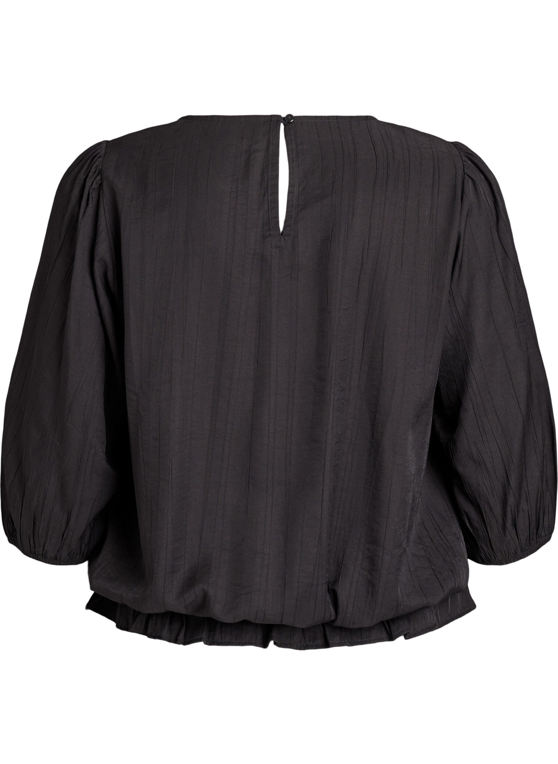 Zizzifashion Viscose blouse with 3/4 sleeves and balloon effect, Black, Packshot image number 1