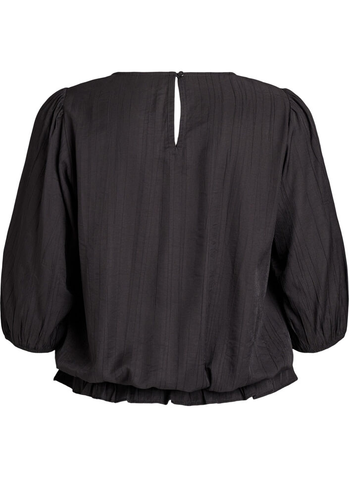 Viscose blouse with 3/4 sleeves and balloon effect, Black, Packshot image number 1