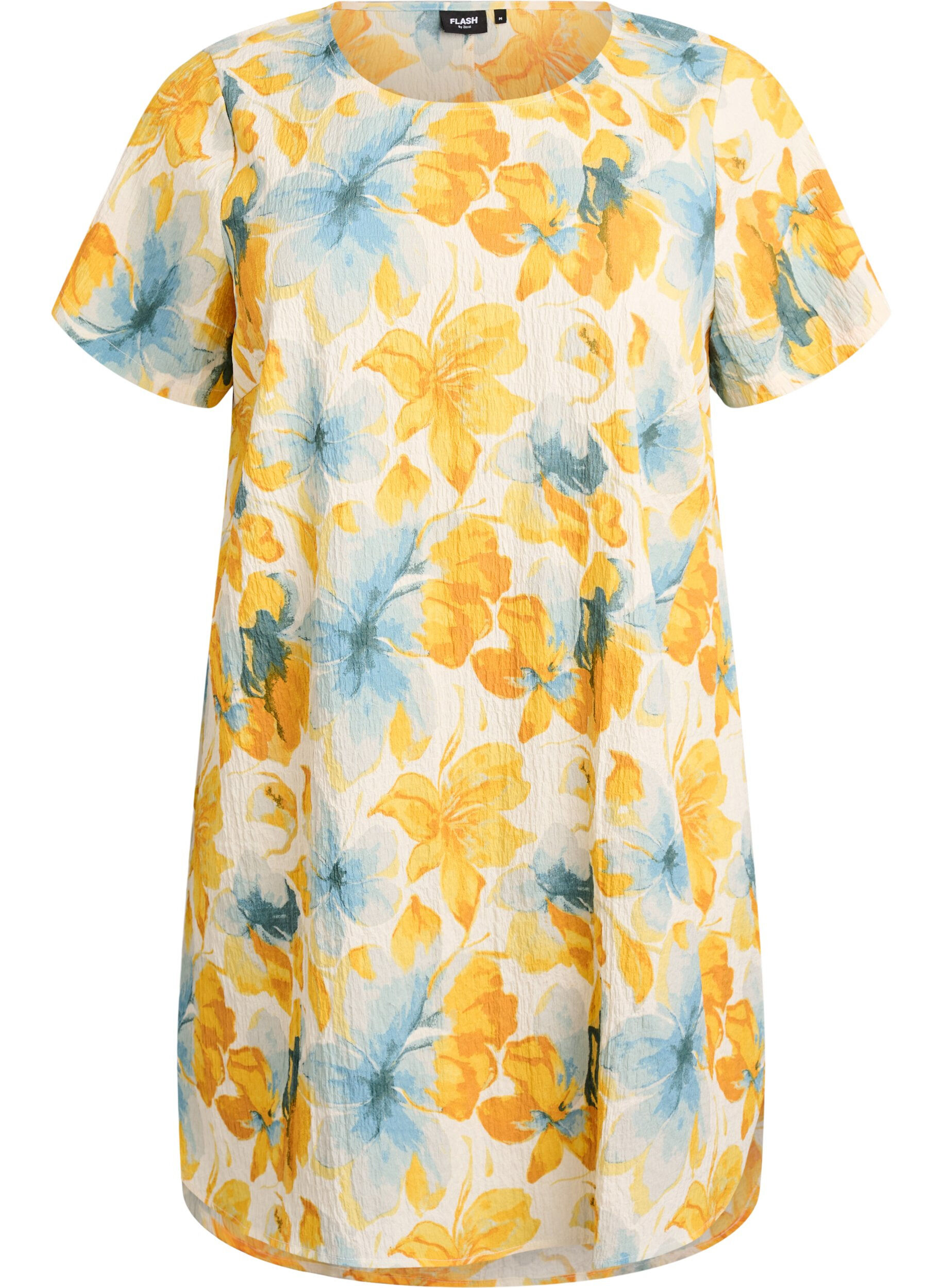 FLASH - Short dress with a crinkled texture and short sleeves