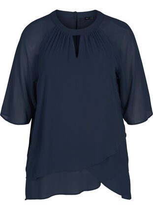 Chiffon blouse with 3/4 sleeves, Navy Blazer, Packshot image number 0