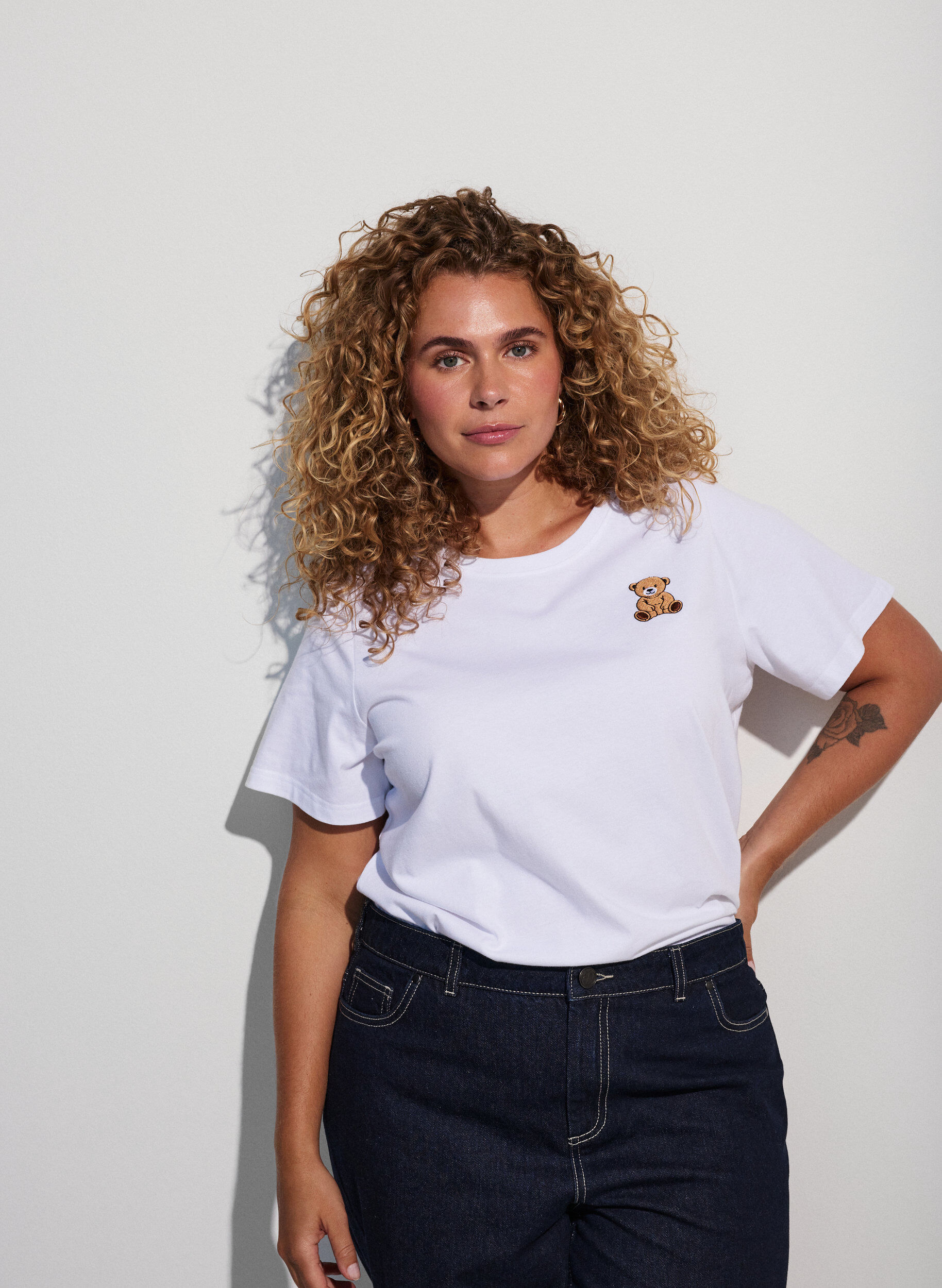 ZizzifashionOrganic cotton T-shirt with teddy bear motif, White, Model image number 3
