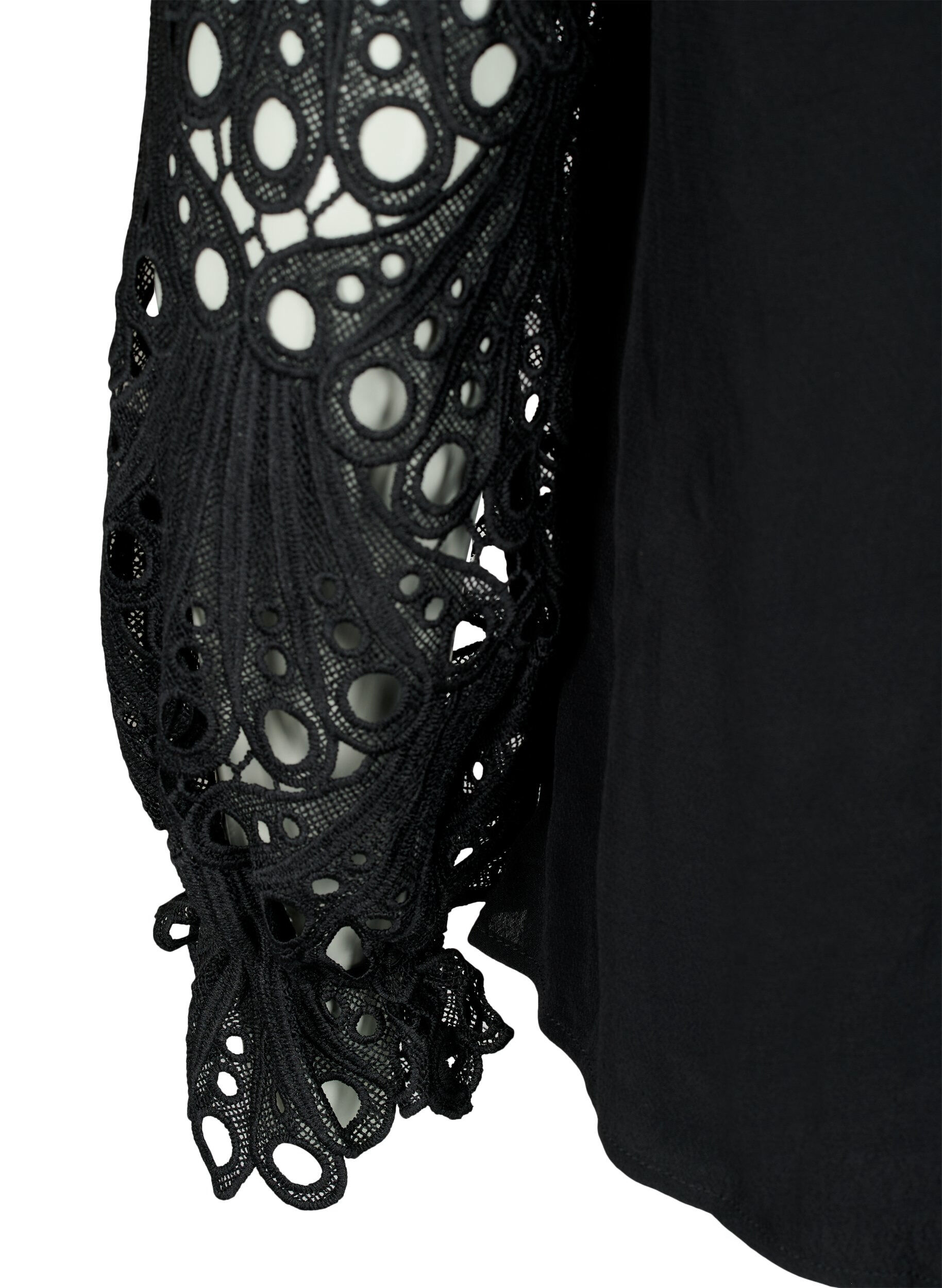 Zizzifashion Viscose blouse with crochet sleeves, Black, Packshot image number 3