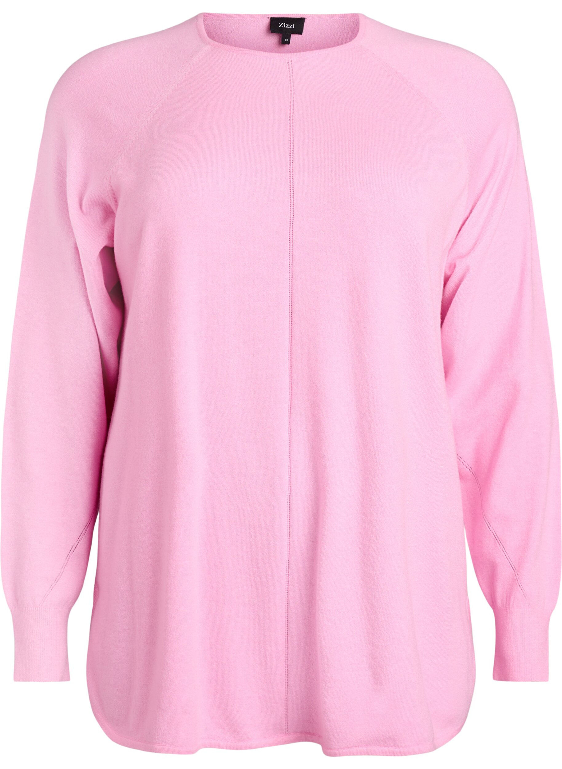 ZizzifashionKnit blouse with round neck and knitted pattern, Pink, Packshot image number 0