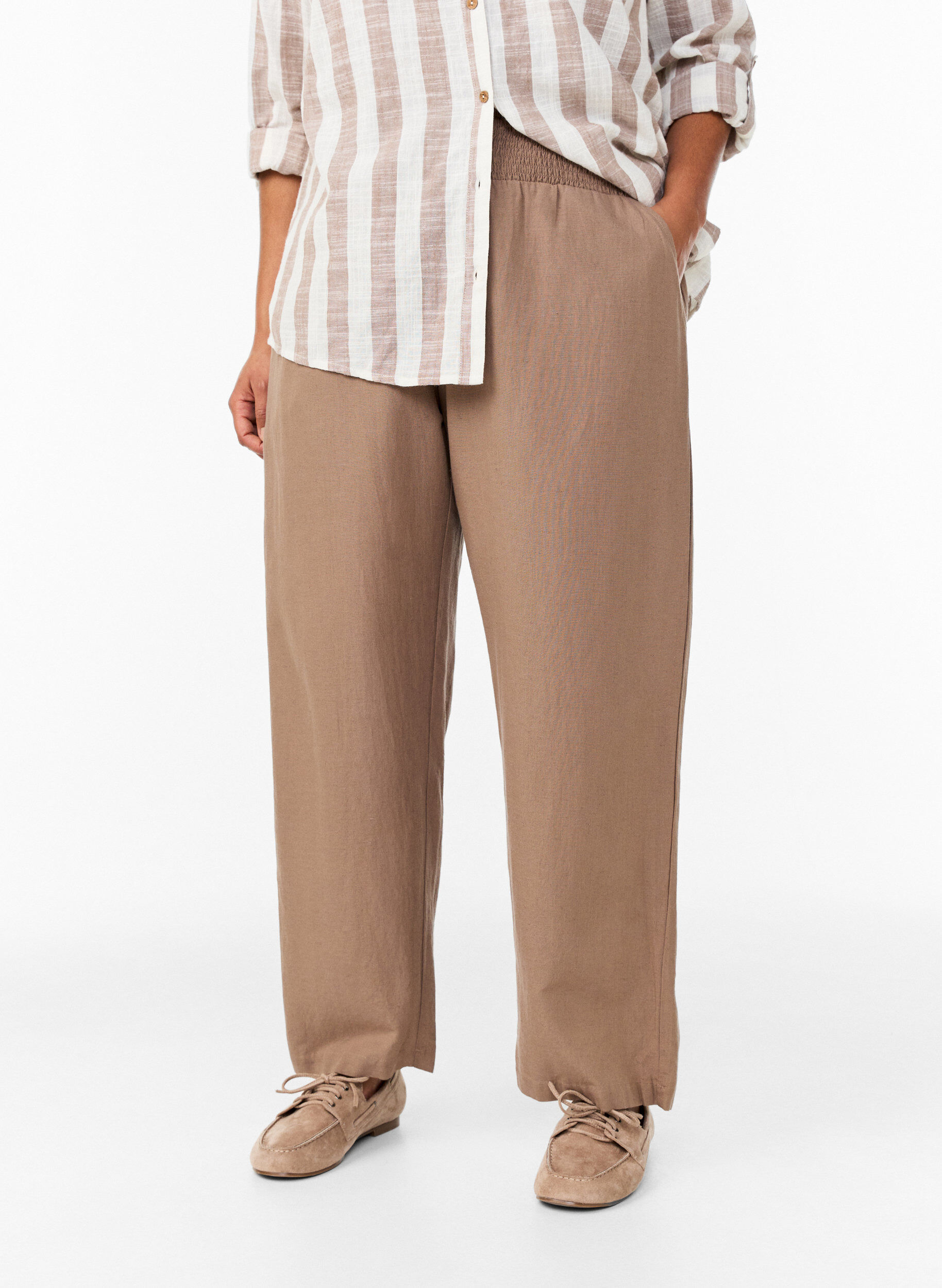 Zizzifashion Smock pants with linen, Brown, Model image number 2