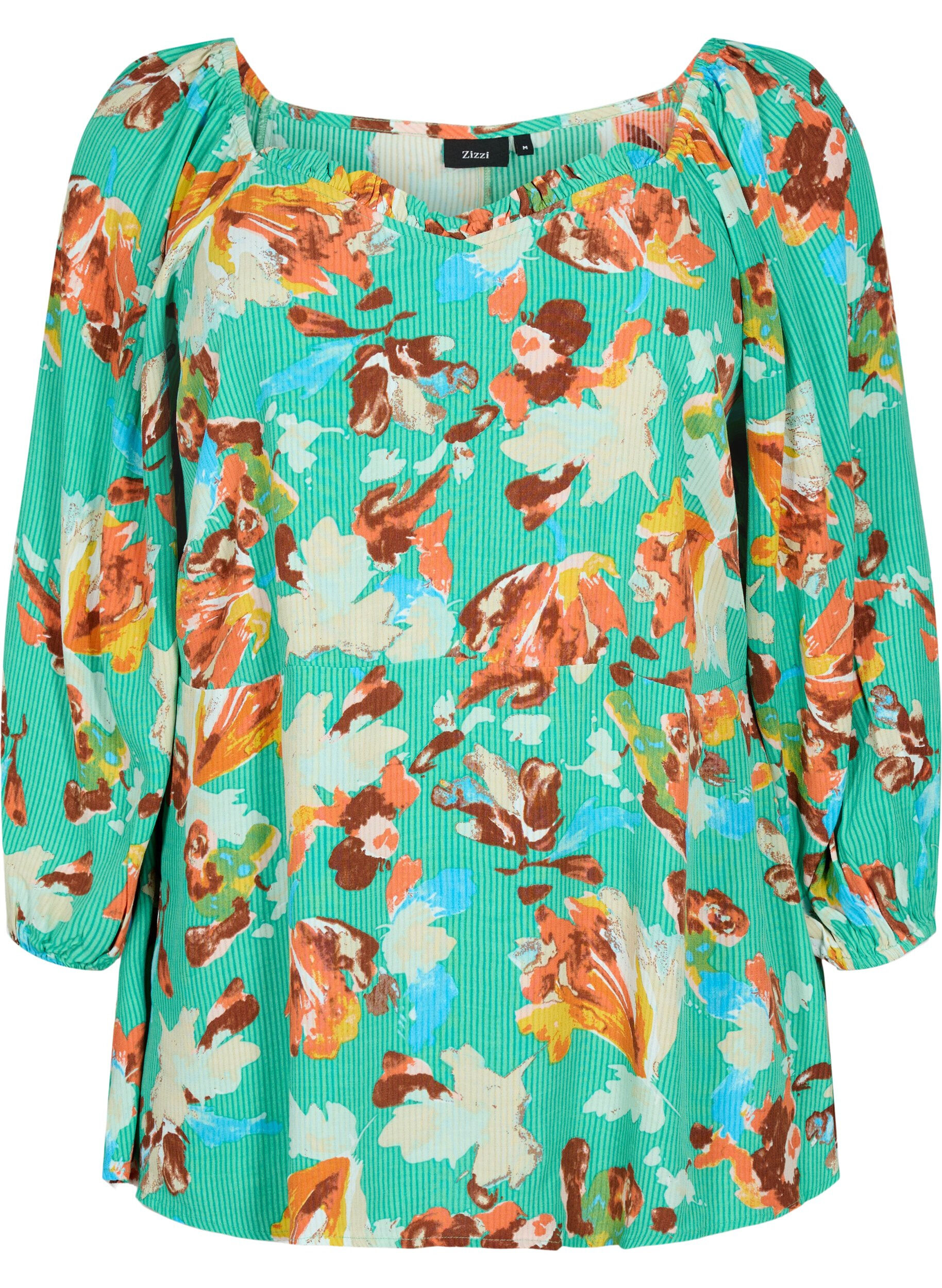 Printed viscose blouse with 3/4 sleeves