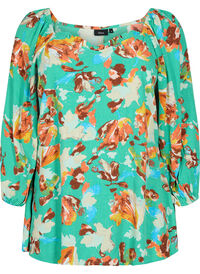 Printed viscose blouse with 3/4 sleeves