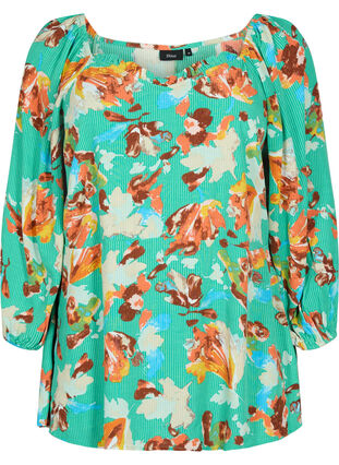 Printed viscose blouse with 3/4 sleeves, Arcadia AOP, Packshot image number 0