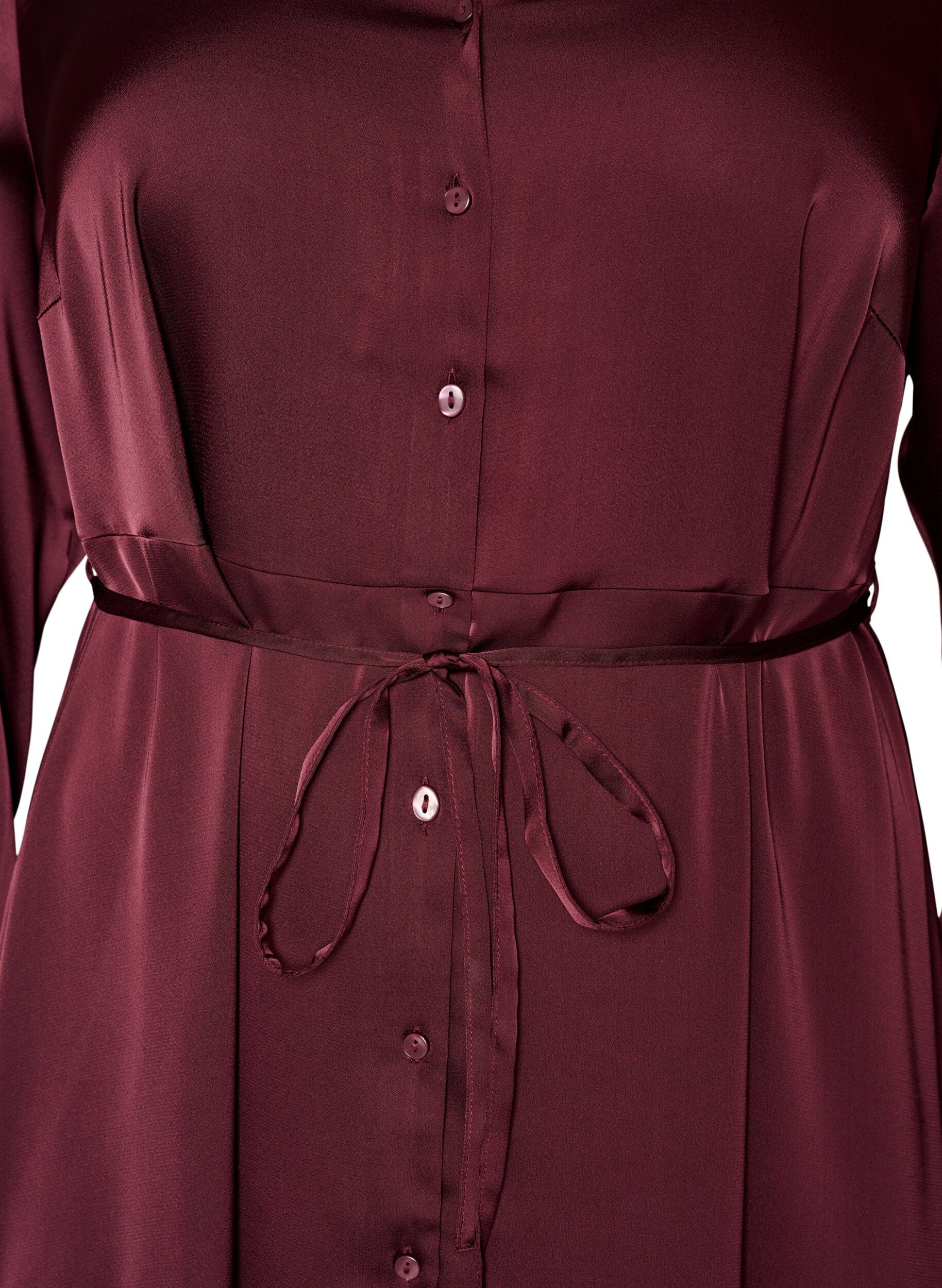ZizzifashionSatin shirt dress with a tie-belt, Red, Packshot image number 2