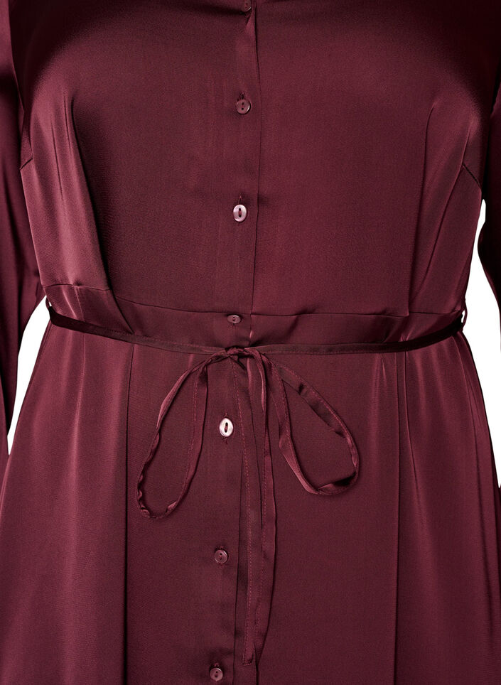 Satin shirt dress with a tie-belt, Red, Packshot image number 2