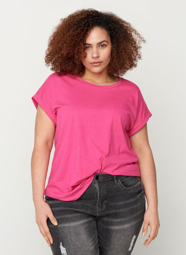 Cotton mix t-shirt, Fuchsia Purple Mel., Model image number 0
