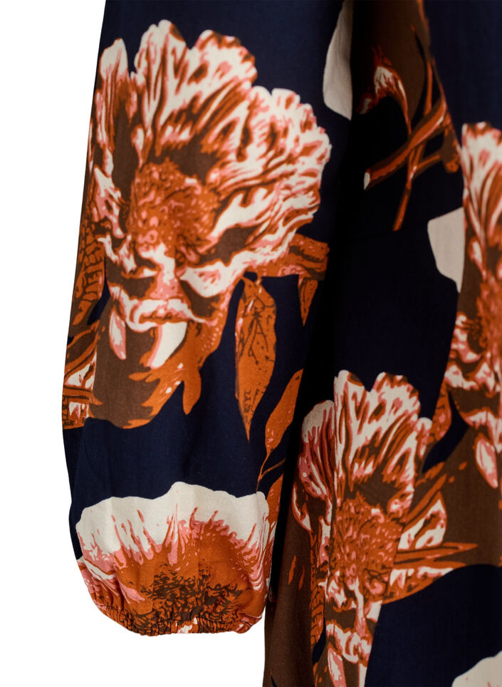 Short cotton dress with an elasticated hem and long sleeves, Black, Packshot image number 3