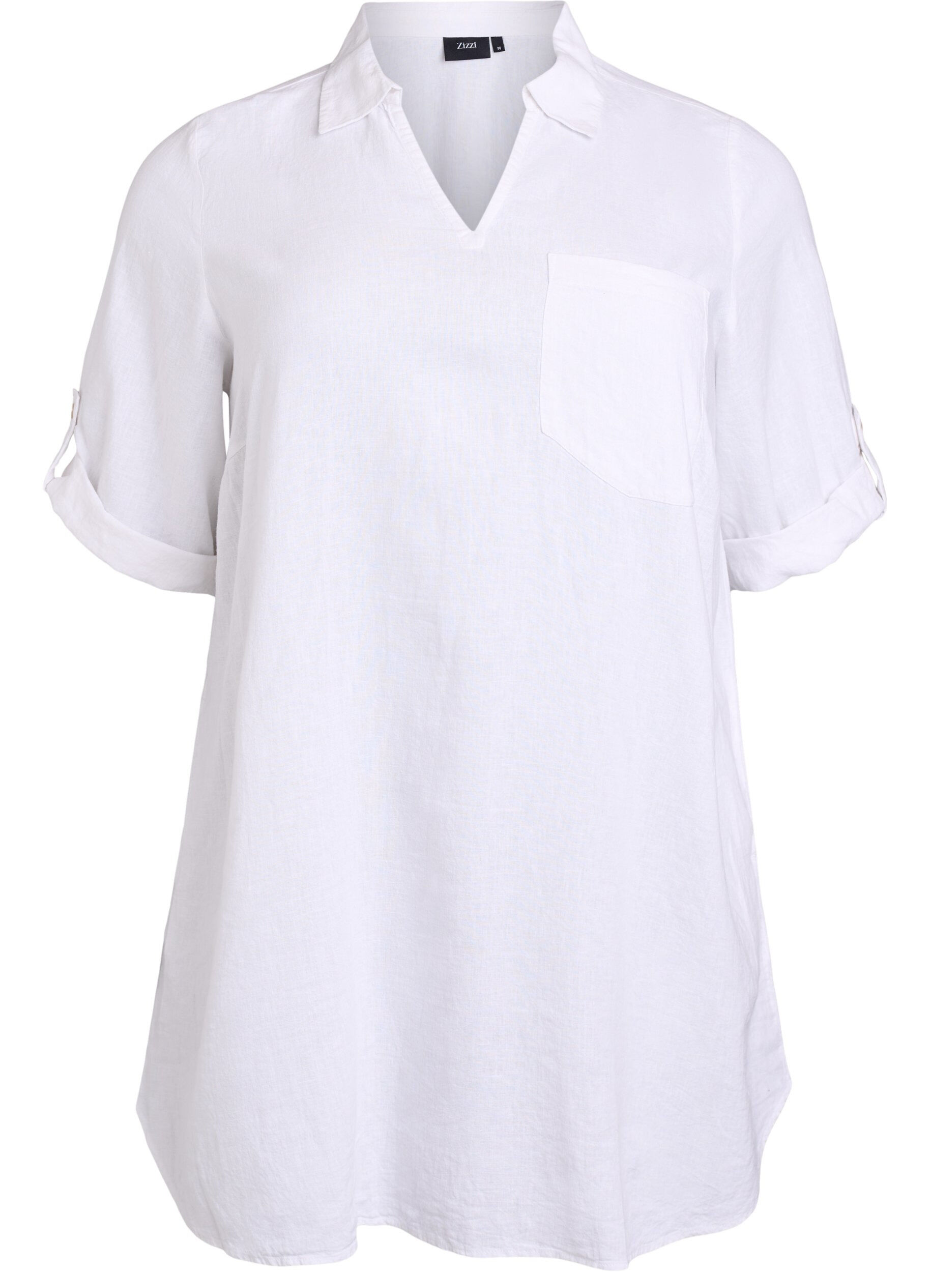 Zizzifashion Linen and viscose tunic with A-shape, White, Packshot image number 0