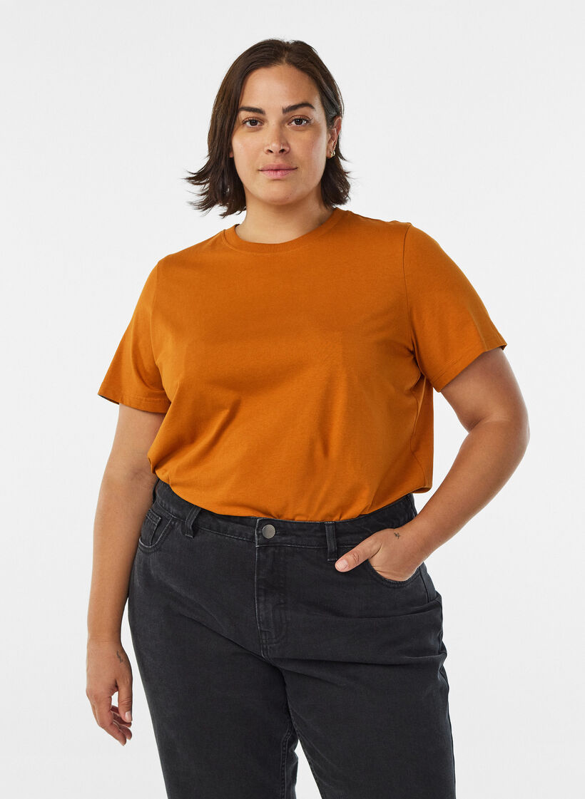 Basic cotton t-shirt with a round neck, Orange, Model image number 0