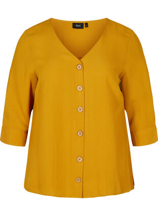 Viscose blouse with buttons and v-neck, Harvest Gold, Packshot image number 0