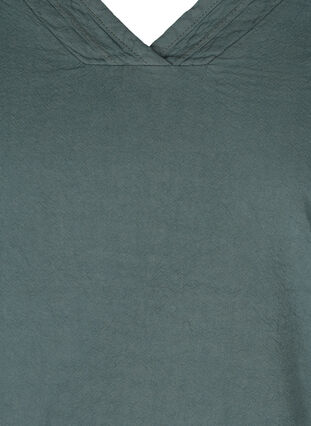 Short-sleeved cotton blouse with a v-neck, Balsam Green, Packshot image number 2