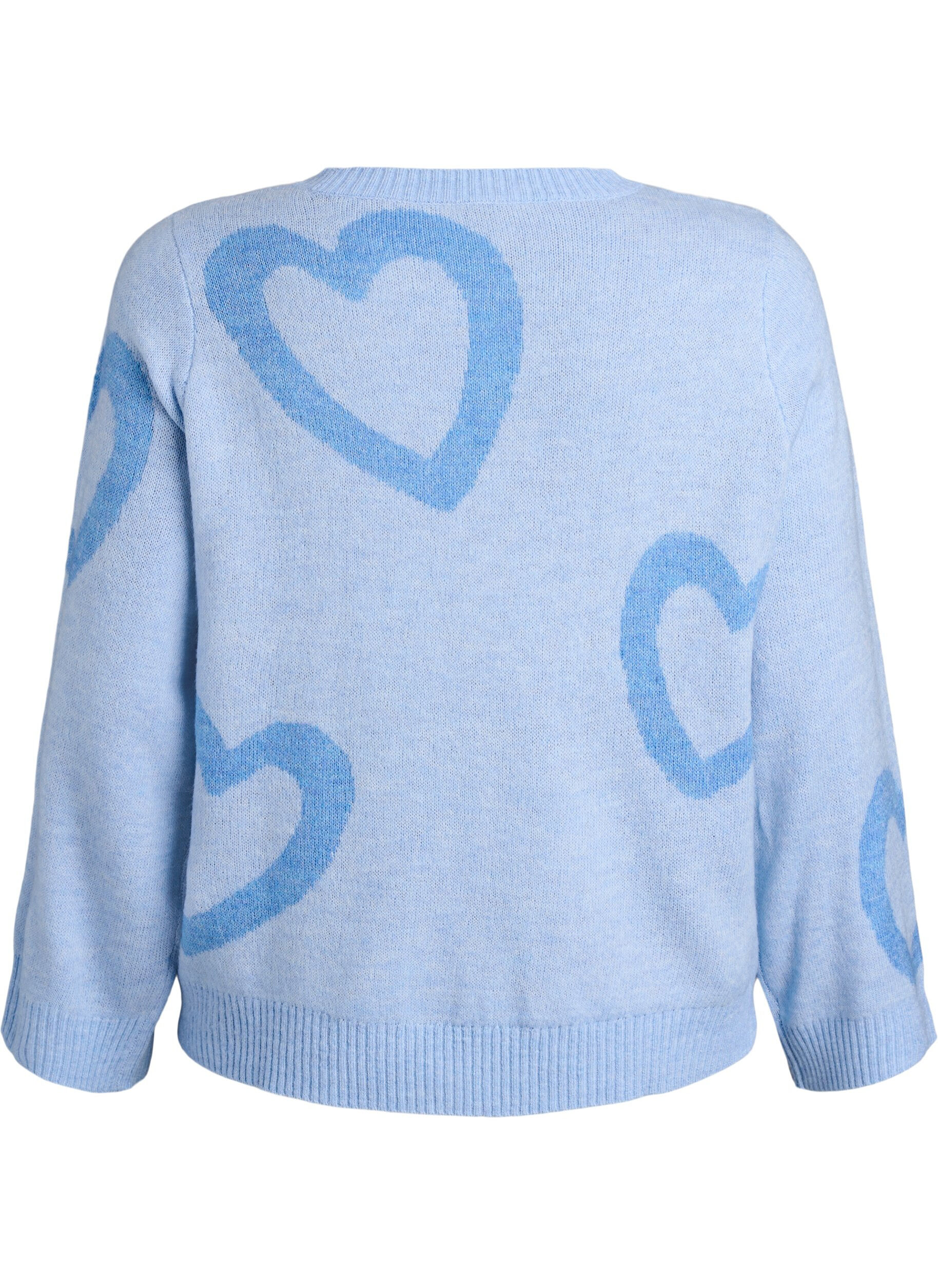 Zizzifashion Knit blouse with large hearts and round neckline, Blue, Packshot image number 1