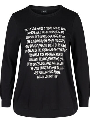 Sweatshirt with text print, Black w. White AOP, Packshot image number 0