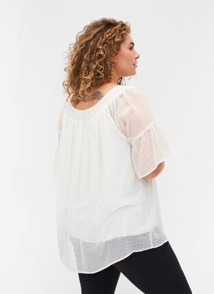 Short-sleeved blouse with smock and light structure, Snow White, Model image number 1