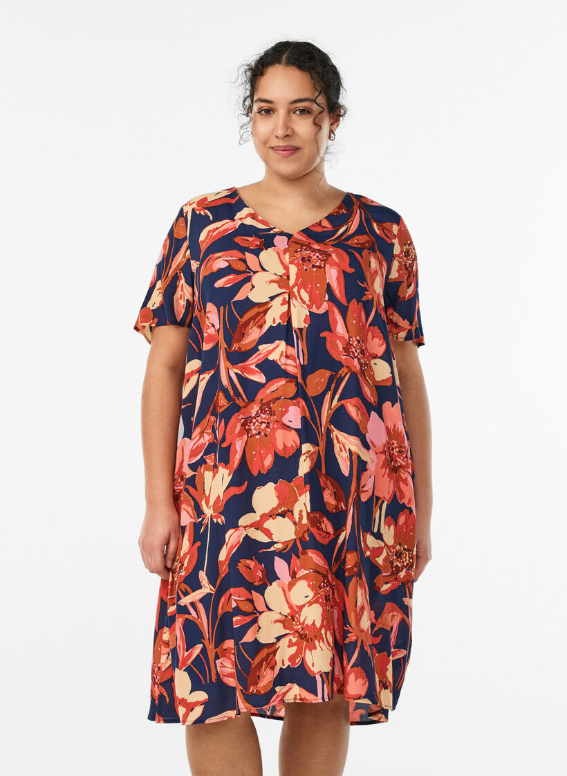 Viscose A-line dress, Orange, Model image number 0