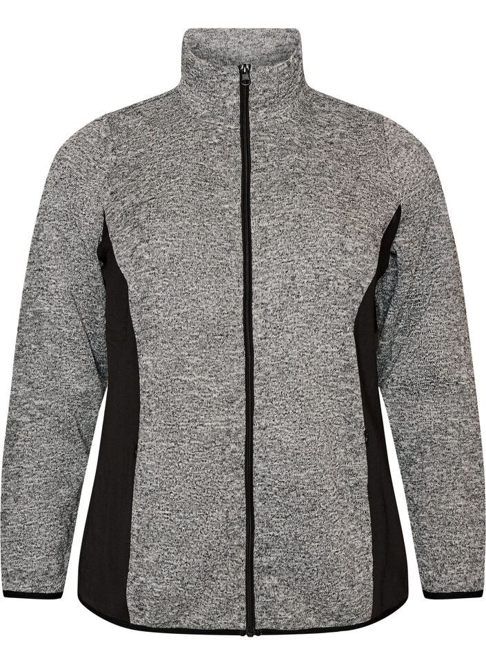 Training cardigan with contrast panels and a high collar, Dark Grey, Packshot image number 0