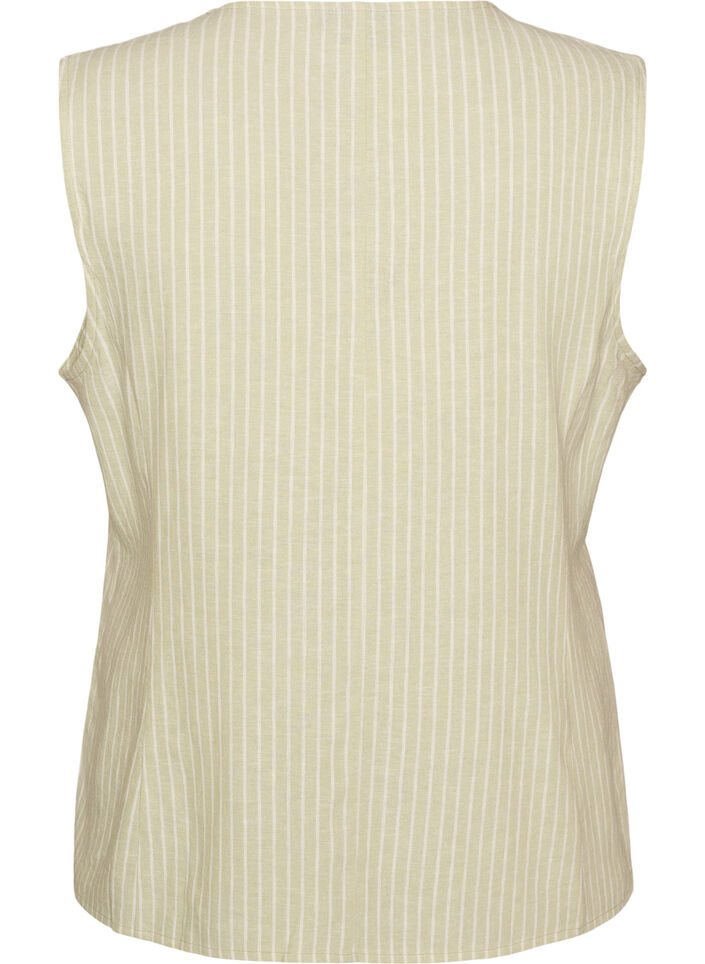 Striped vest in linen and viscose, Green, Packshot image number 1