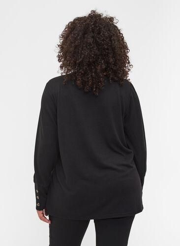 Long-sleeved blouse with button details, Black, Model image number 1
