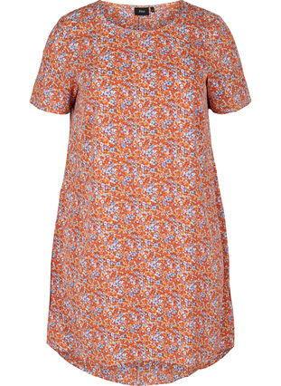 Plain-coloured dress with shorts sleeves, Orange Flower AOP, Packshot image number 0