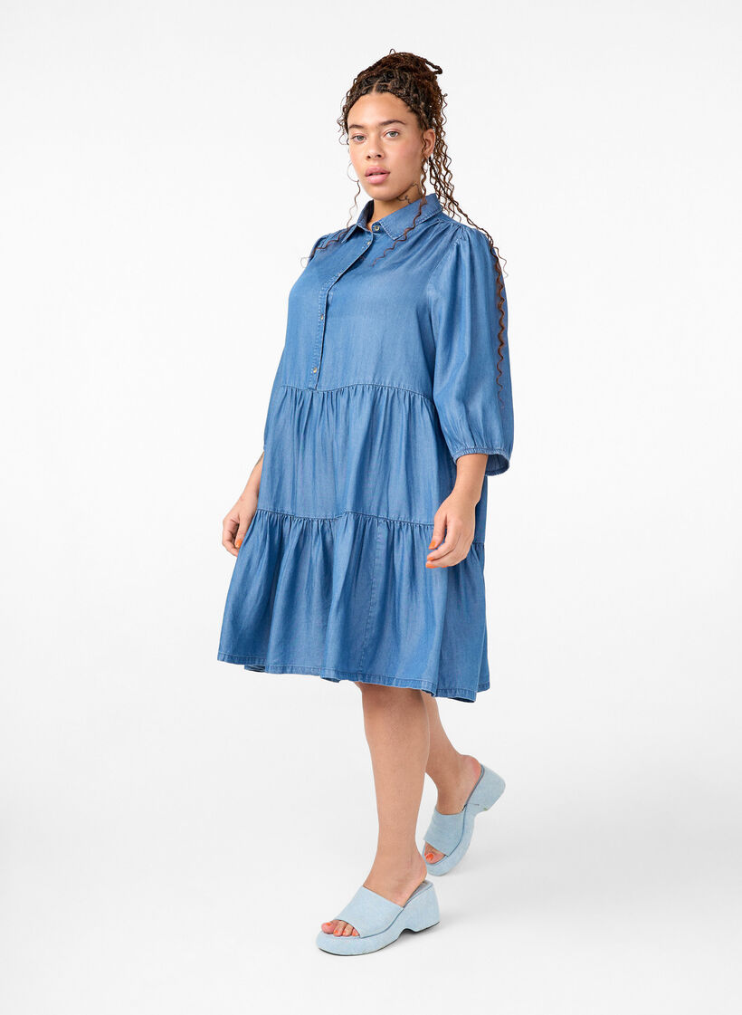 Denim dress in TENCEL™ Lyocell with 3/4 sleeves, Blue Denim, Model image number 2