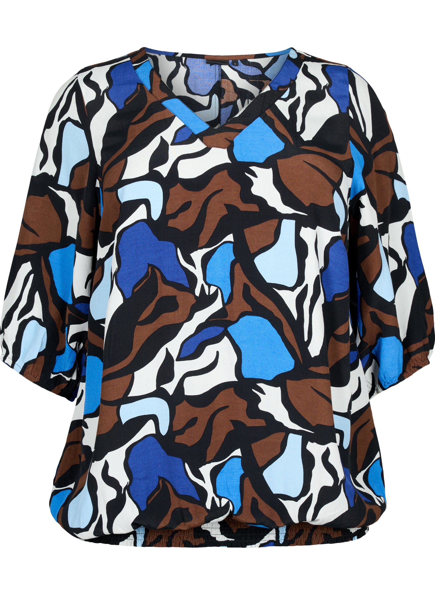 Zizzifashion Viscose blouse with print and smock, Zafia AOP, Packshot image number 0