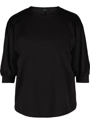Blouse with 3/4 sleeves and pleated folds, Black, Packshot image number 0