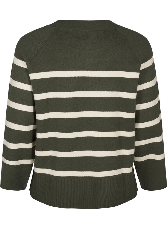 Striped knitted blouse with round neck, D. Bag Birch Stripe, Packshot image number 1